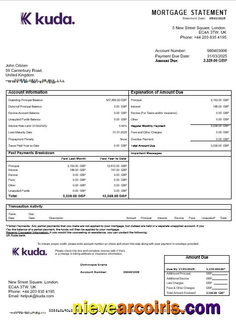 United Kingdom Kuda bank mortgage statement